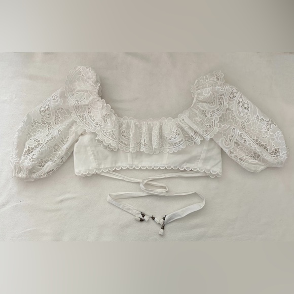 Zimmerman cropped white & lace top size 0/xs